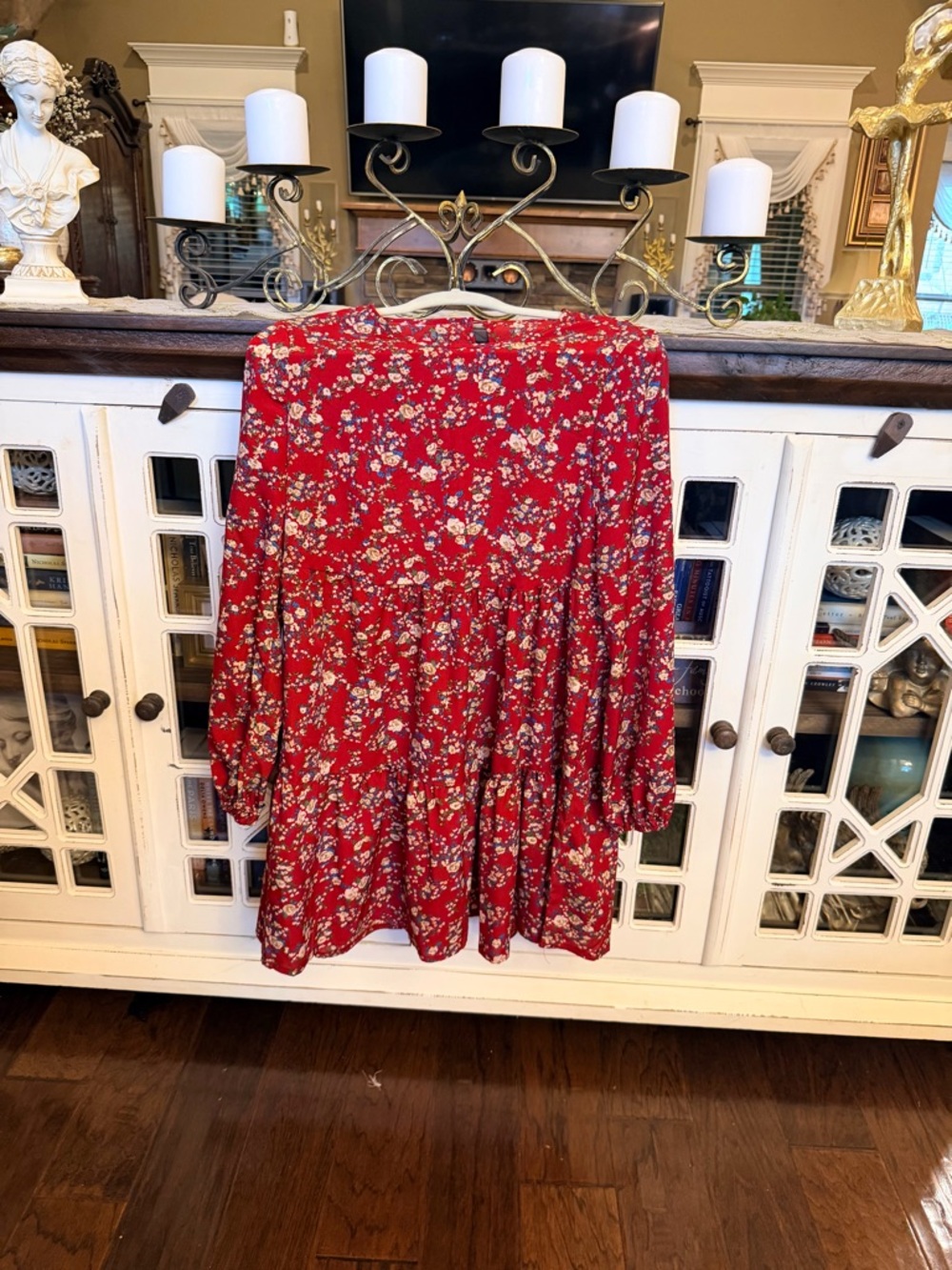 Red Floral Long-Sleeve Women’s Dress